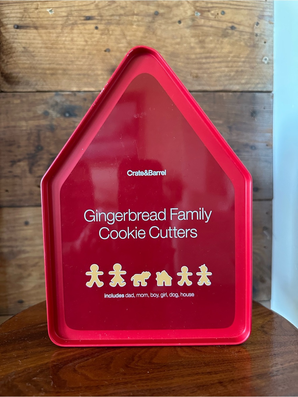 Crate&Barrel Red Gingerbread Family Cookie Cutter Tin